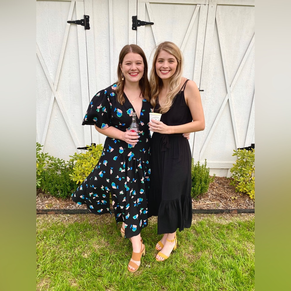 Topshop Black Abstract Floral V-neck Tiered Midi Dress with Flutter Sleeves